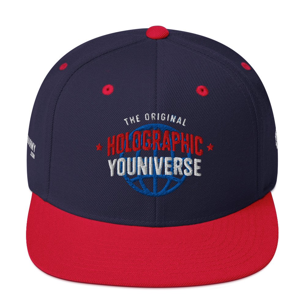 Holographic YOUniverse Snapback Cap – Holographic Universe Clothes Unisex (White Text)