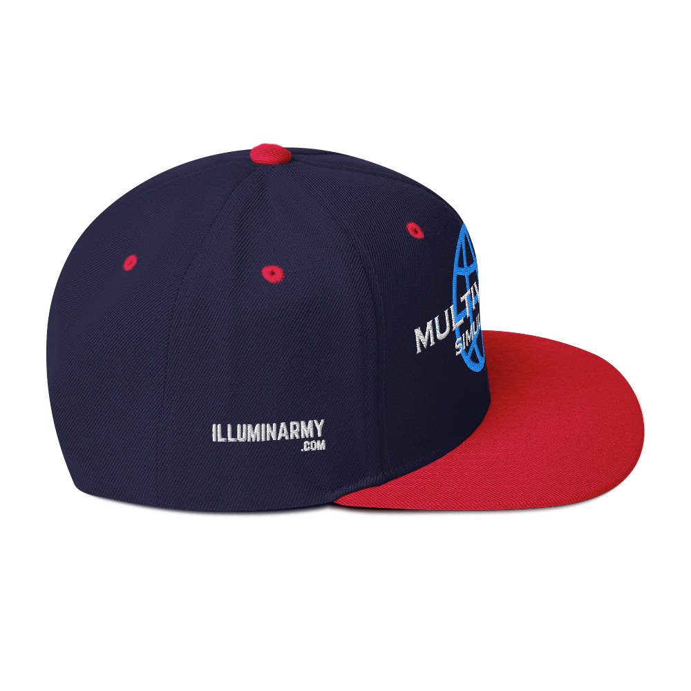 Multiversal Simulation Snapback Cap – Unisex Holographic Universe Clothes (White Text) - Image 40