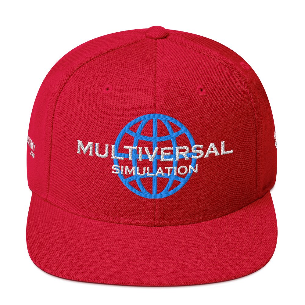 Multiversal Simulation Snapback Cap – Unisex Holographic Universe Clothes (White Text) - Image 45
