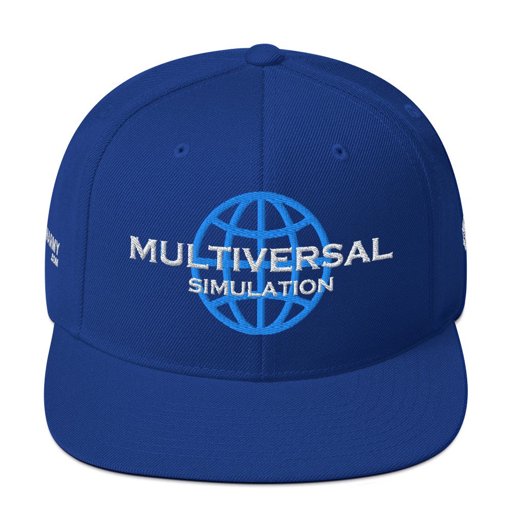 Multiversal Simulation Snapback Cap – Unisex Holographic Universe Clothes (White Text) - Image 29