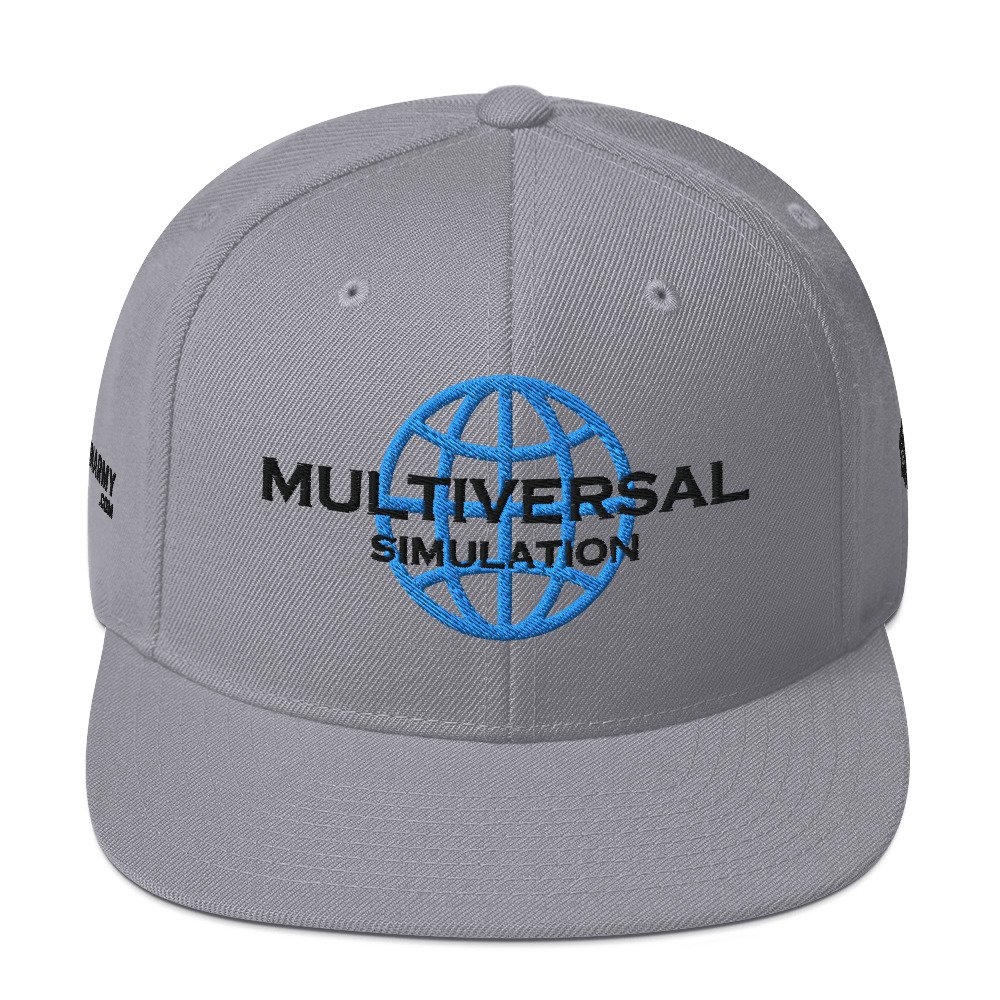 Multiversal Simulation Snapback Cap – Unisex Holographic Universe Clothes (Black Text)