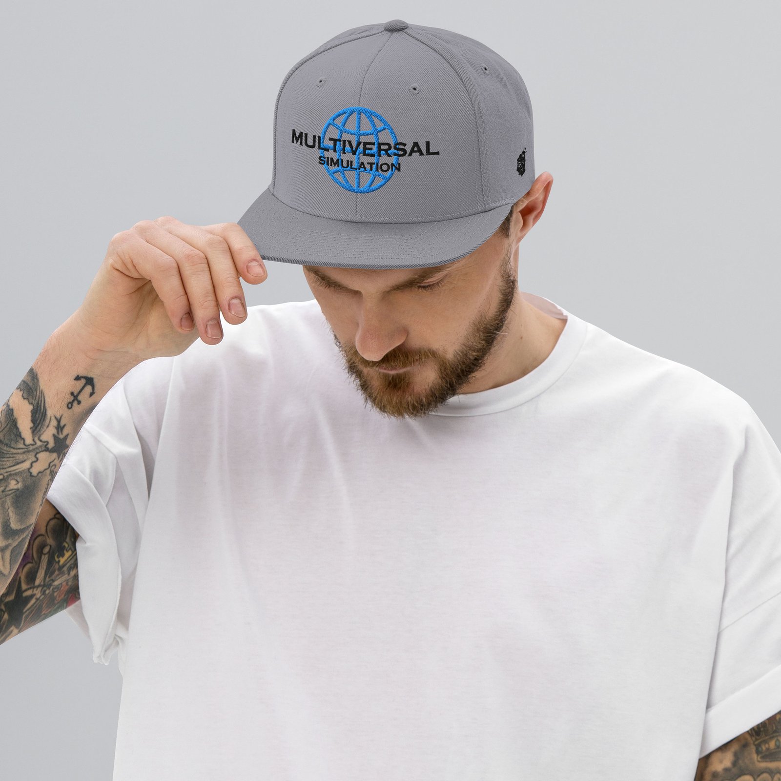 Multiversal Simulation Snapback Cap – Unisex Holographic Universe Clothes (Black Text) - Image 6
