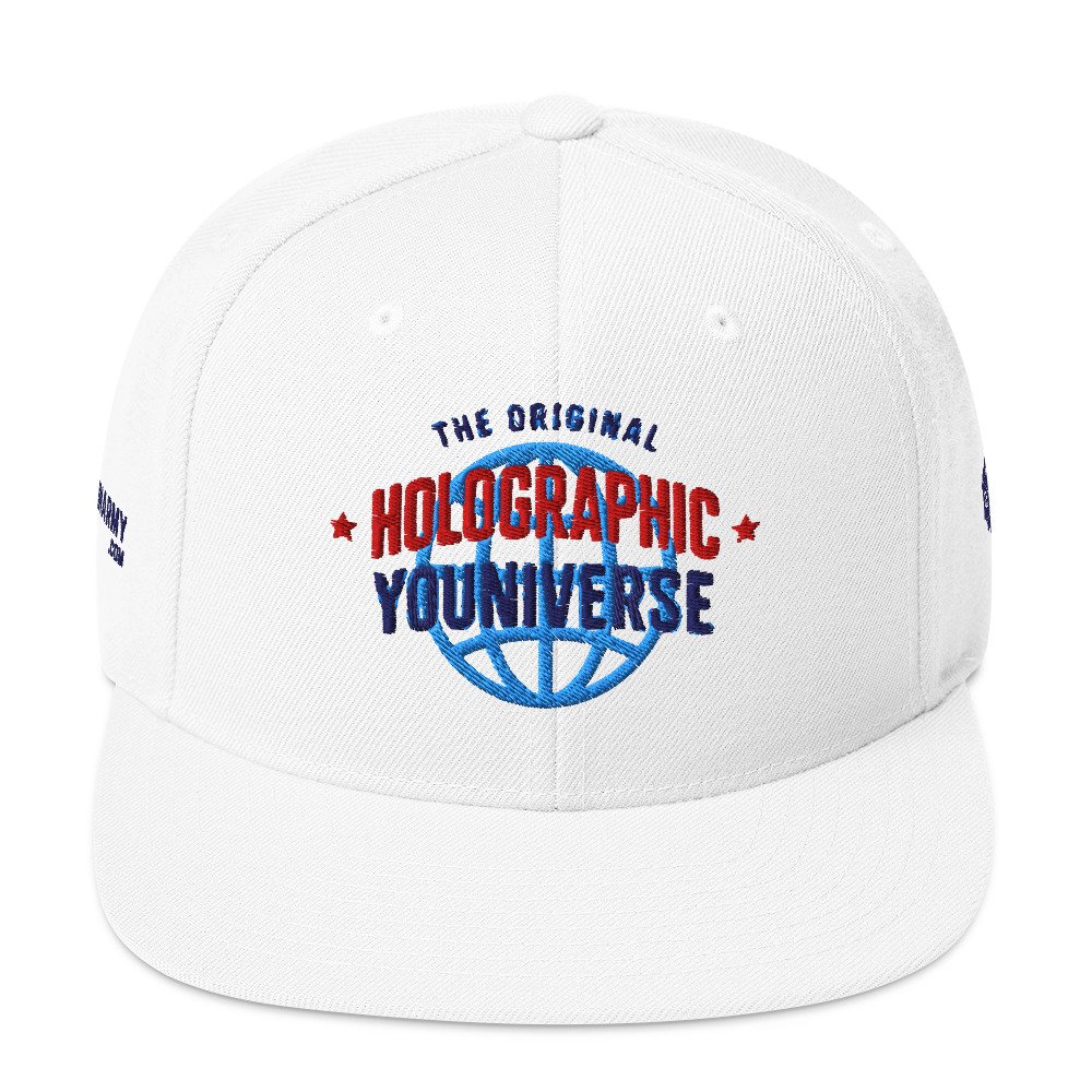 Holographic YOUniverse Snapback Cap – Holographic Universe Clothes Unisex (Navy Text) - Image 29