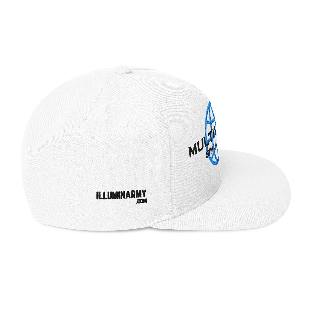 Multiversal Simulation Snapback Cap – Unisex Holographic Universe Clothes (Black Text) - Image 32