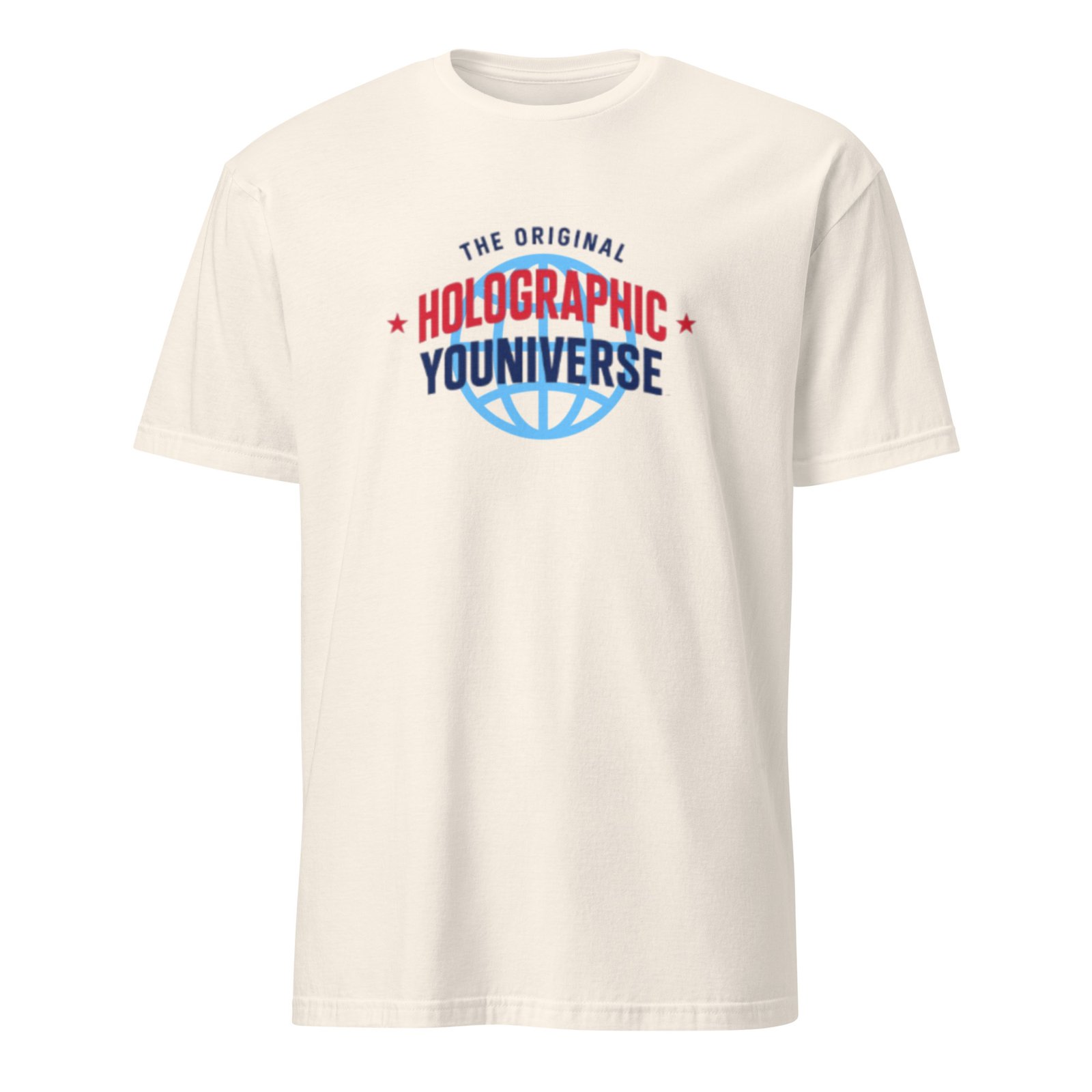 Holographic YOUniverse T-Shirt – Unisex 100% Cotton Holographic Universe Tee (Navy Text) - Image 9