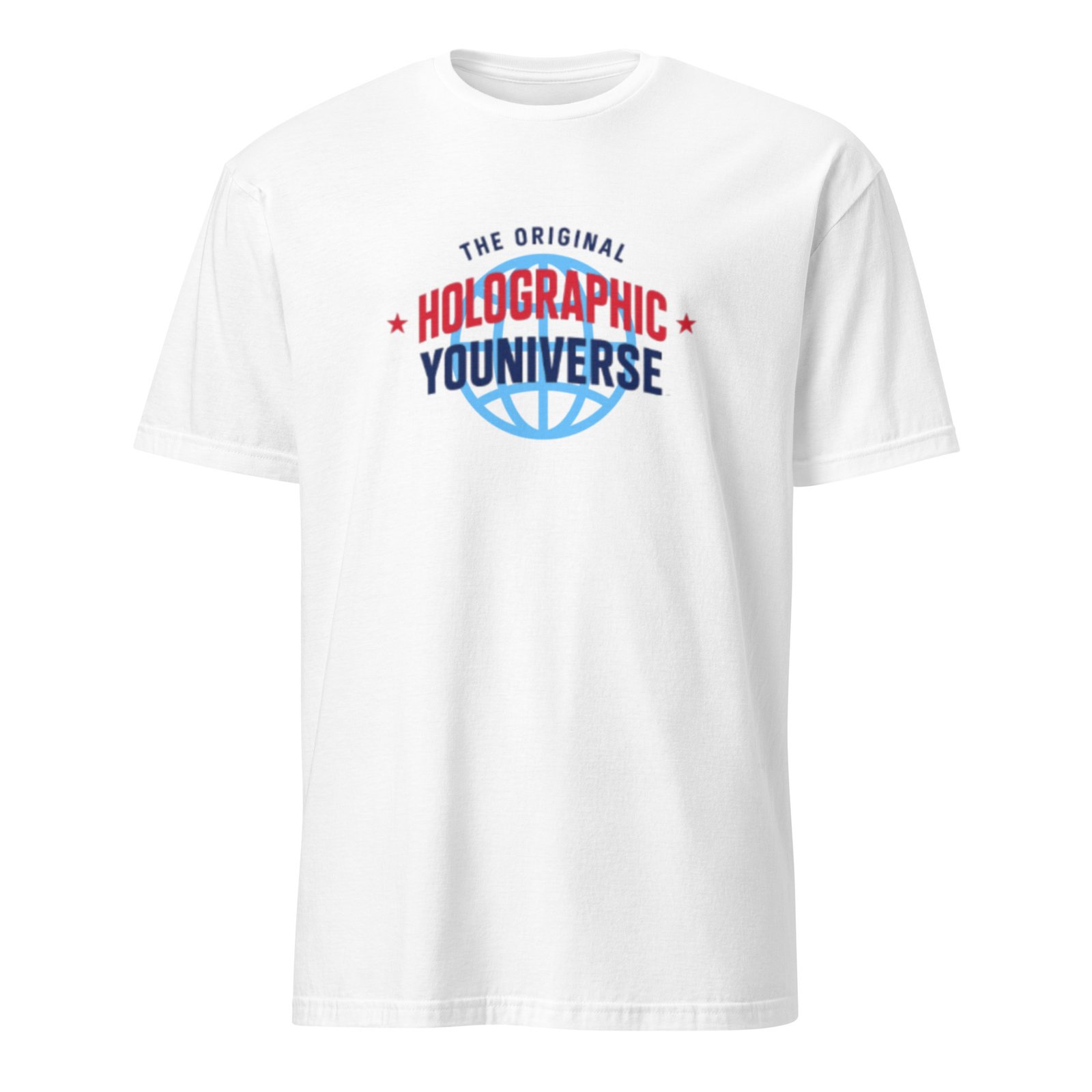 Holographic YOUniverse T-Shirt – Unisex 100% Cotton Holographic Universe Tee (Navy Text)