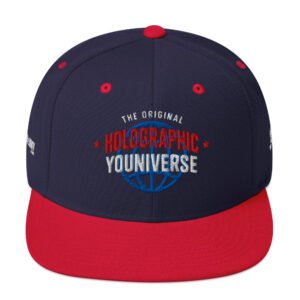 Holographic YOUniverse Snapback Cap – Holographic Universe Clothes Unisex (White Text)