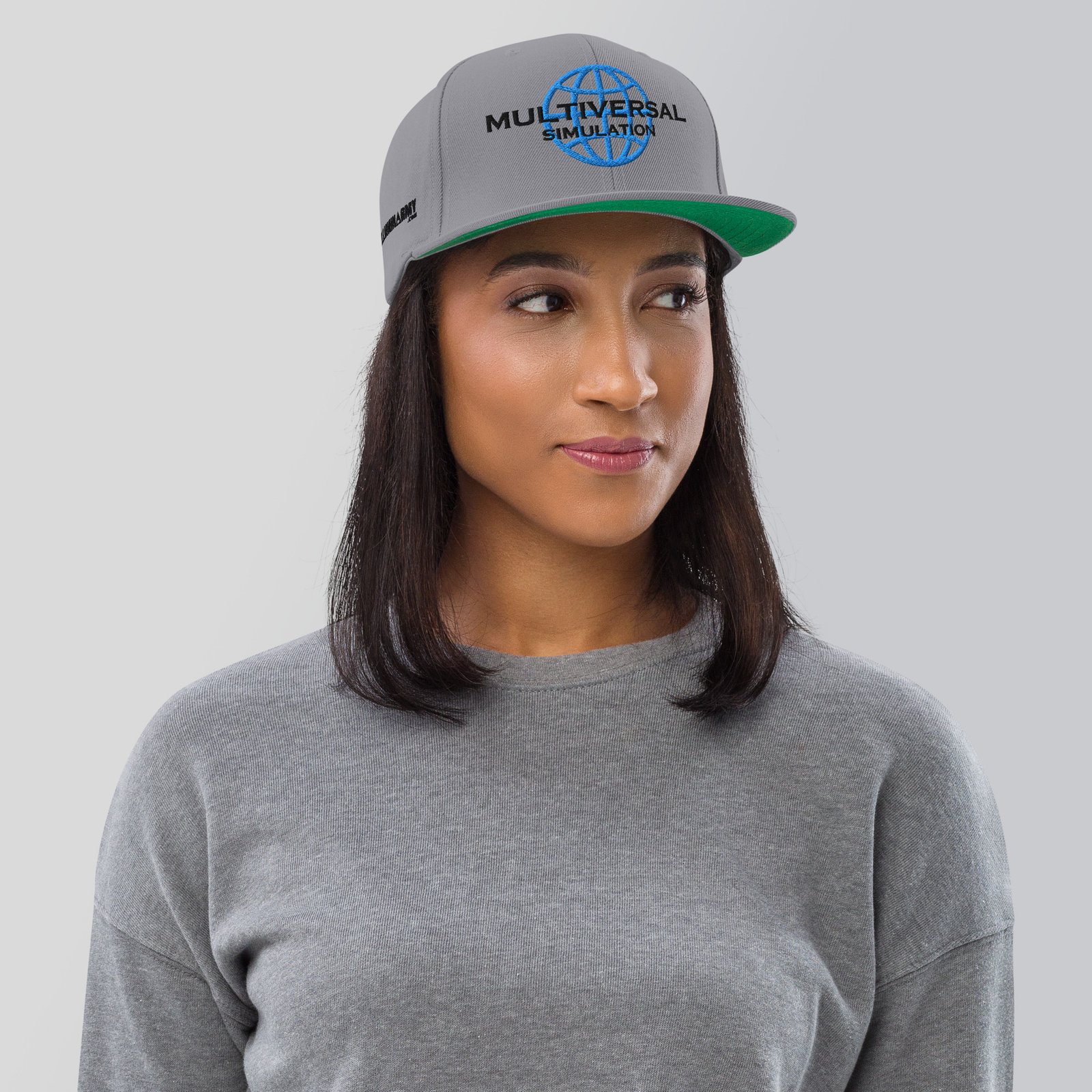 Multiversal Simulation Snapback Cap – Unisex Holographic Universe Clothes (Black Text) - Image 6