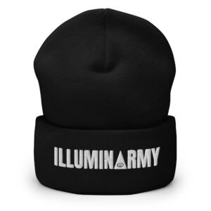 Illuminarmy Hat – Illuminati Cuffed Beanie Unisex | Inspirational Activist Clothes (White Text)