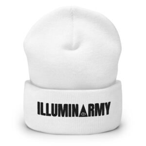 Illuminarmy Hat – Illuminati Cuffed Beanie Unisex | Inspirational Activist Clothes (Black Text)