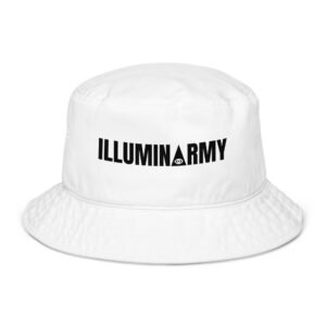 Illuminarmy Bucket Hat – Unisex Organic Pure Cotton Illuminati Summer Hat (Black Text)