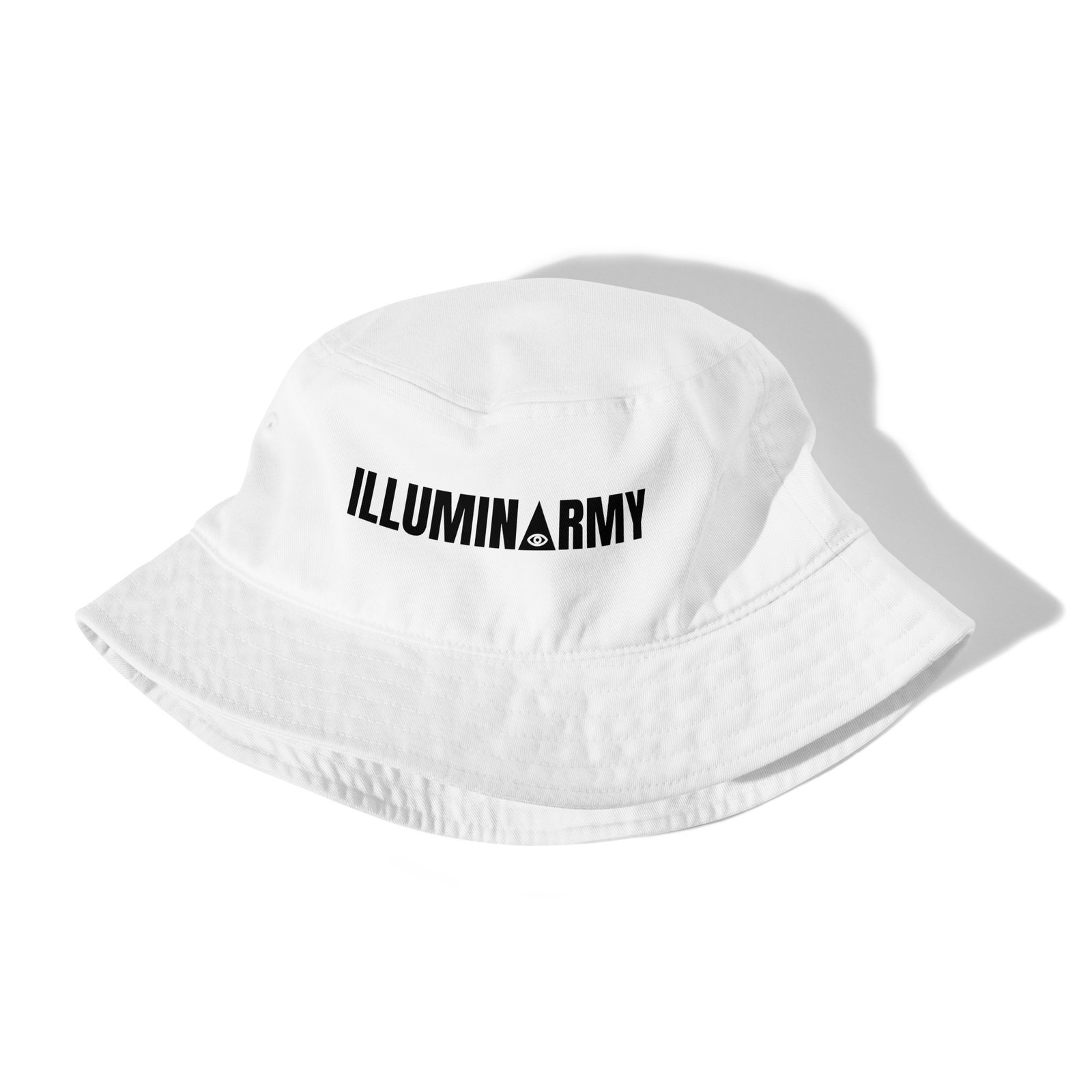 Illuminarmy Bucket Hat – Unisex Organic Pure Cotton Illuminati Summer Hat (Black Text) - Image 3