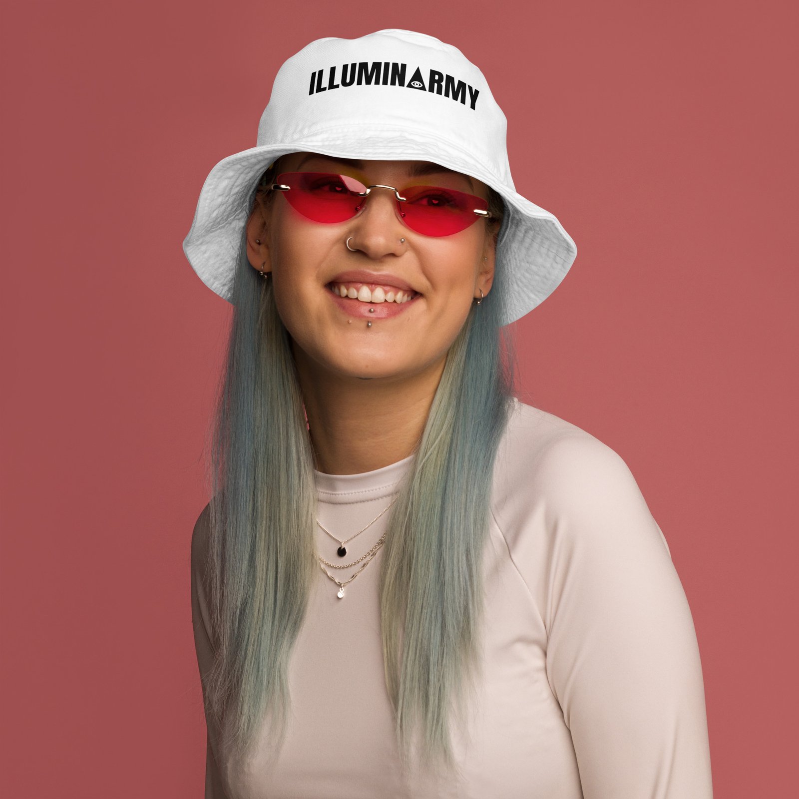 Illuminarmy Bucket Hat – Unisex Organic Pure Cotton Illuminati Summer Hat (Black Text) - Image 7