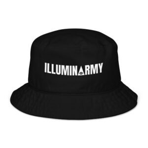 Illuminarmy Bucket Hat – Unisex Organic Pure Cotton Illuminati Summer Hat (White Text)