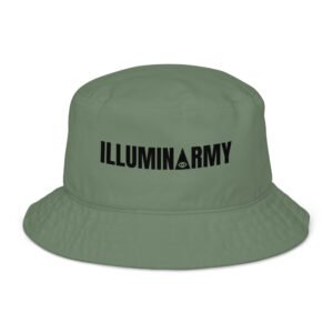 Illuminarmy Bucket Hat – Unisex Organic Pure Cotton Illuminati Summer Hat (Black Text)
