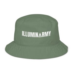 Illuminarmy Bucket Hat – Unisex Organic Pure Cotton Illuminati Summer Hat (White Text)