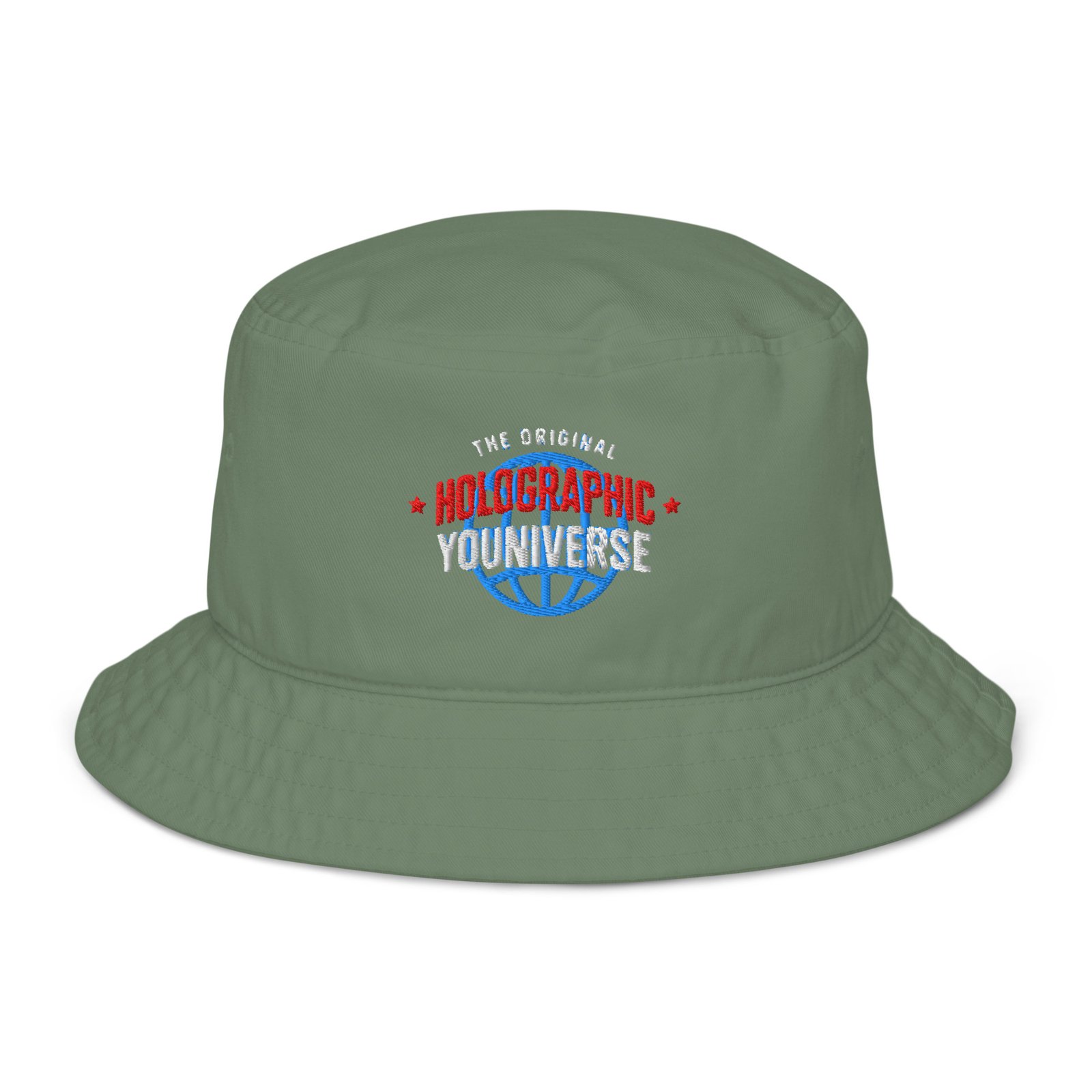Holographic YOUniverse Bucket Hat – Unisex Organic Pure Cotton Summer Hat (White Text) - Image 9