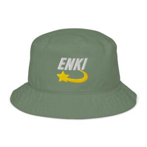 Enki Bucket Hat – Unisex Organic Pure Cotton Summer Hat | Mind Expanding Clothes (White Text)