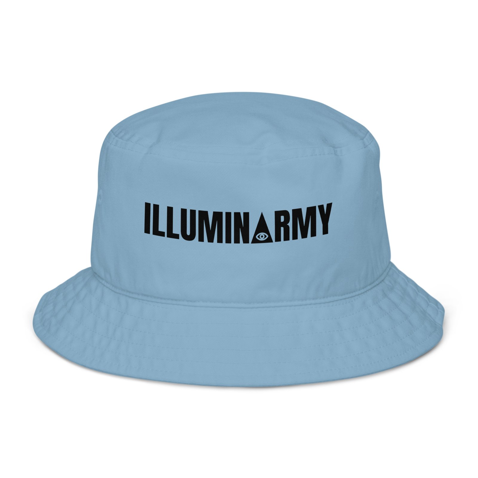 Illuminarmy Bucket Hat – Unisex Organic Pure Cotton Illuminati Summer Hat (Black Text) - Image 17