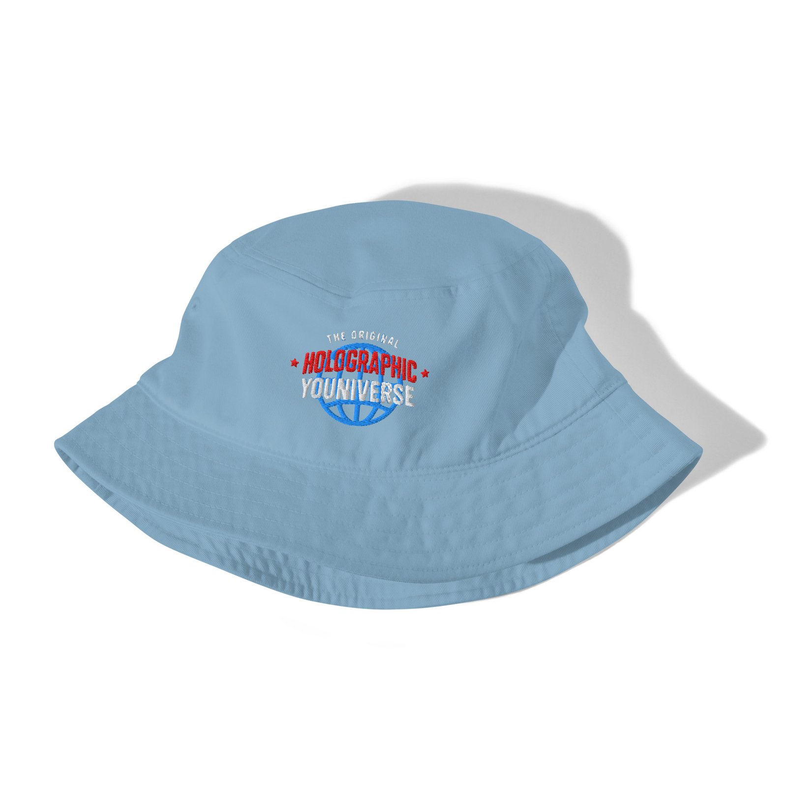Holographic YOUniverse Bucket Hat – Unisex Organic Pure Cotton Summer Hat (White Text) - Image 3