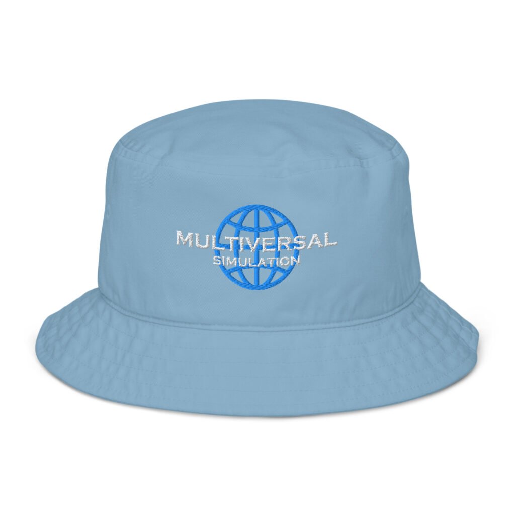 Multiversal Simulation Bucket Hat – Unisex Organic Pure Cotton Summer Hat (White Text)