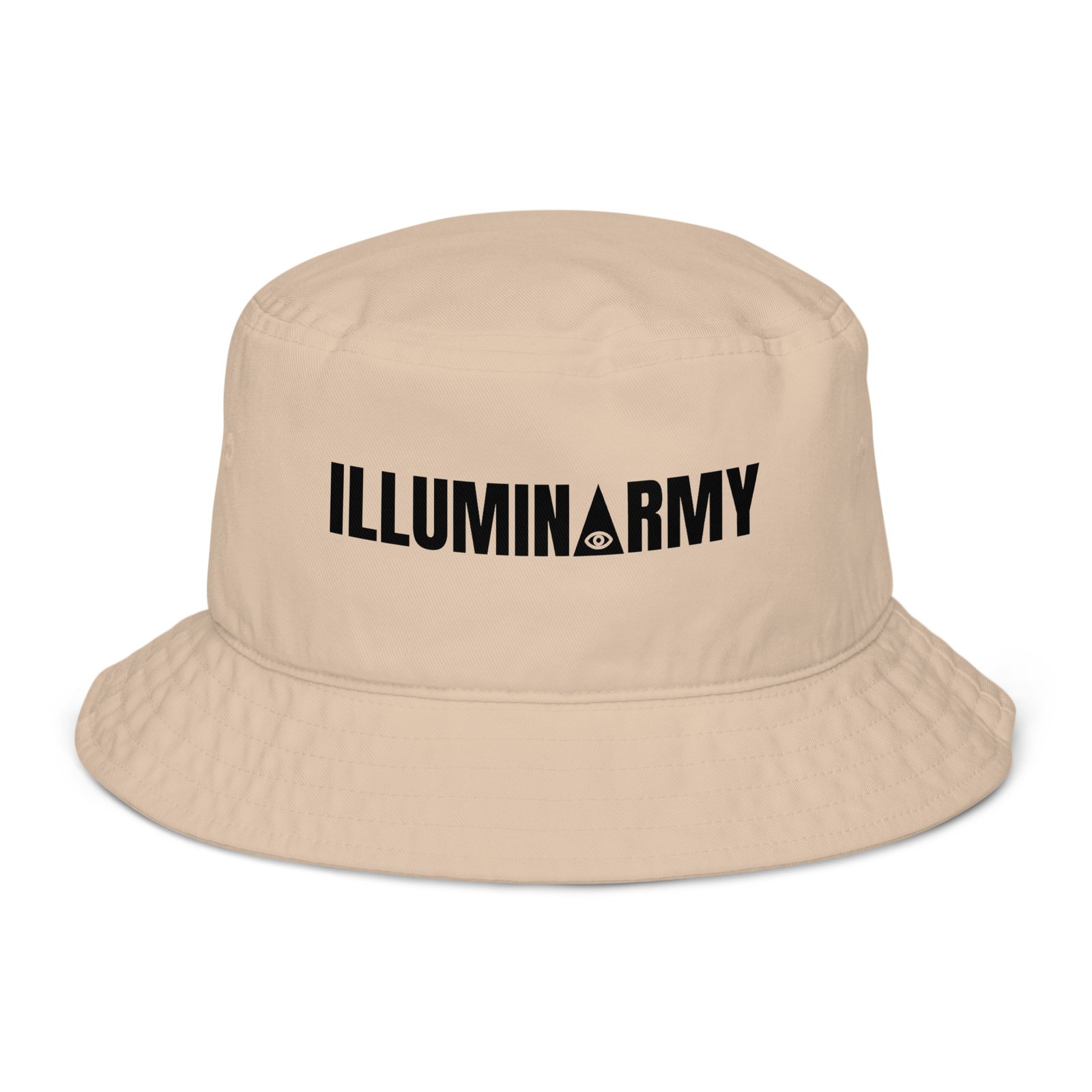 Illuminarmy Bucket Hat – Unisex Organic Pure Cotton Illuminati Summer Hat (Black Text) - Image 13