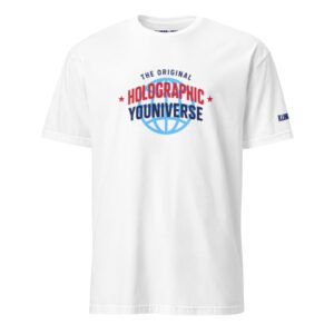 Holographic YOUniverse T-Shirt – Unisex 100% Cotton Holographic Universe Tee (Navy Text)