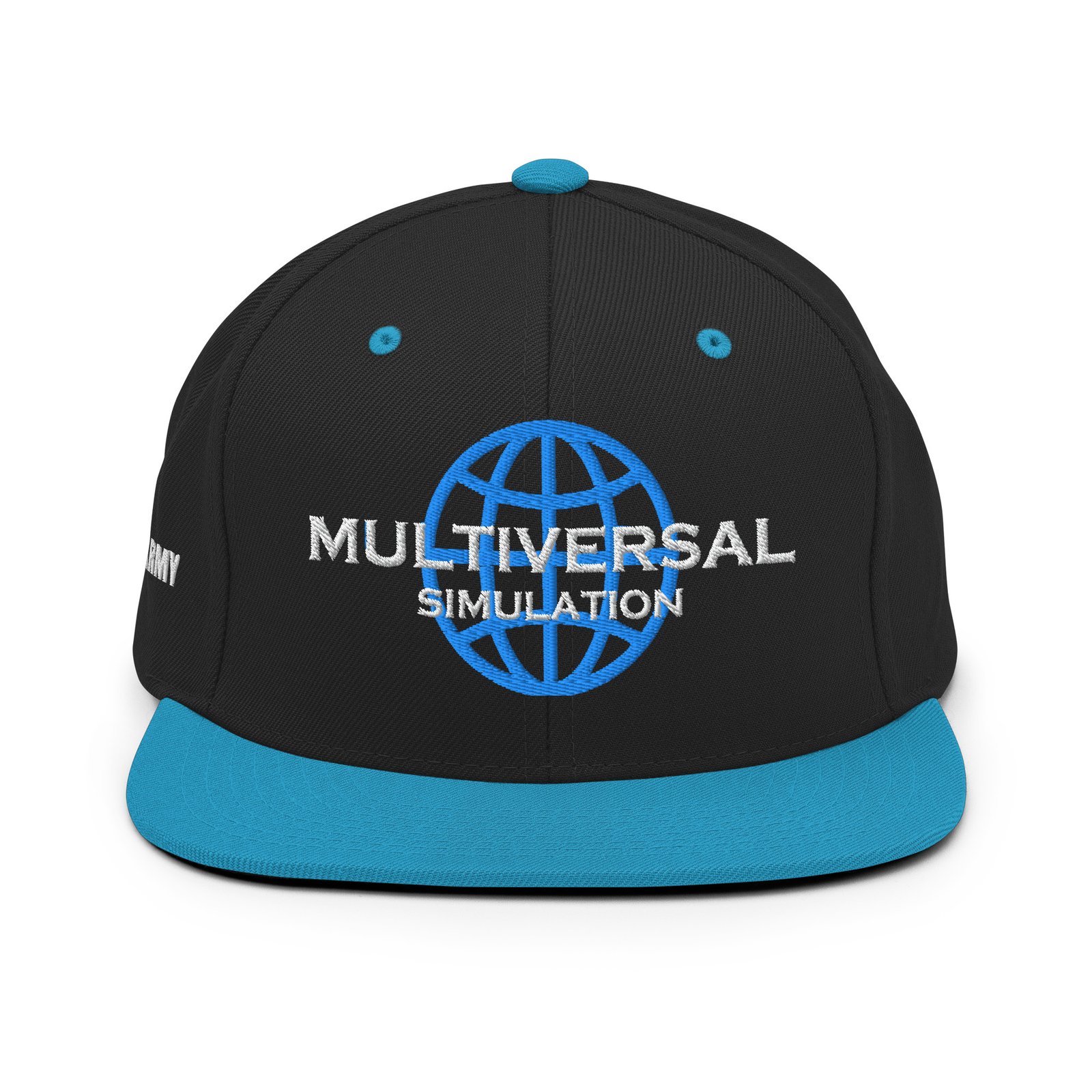 Multiversal Simulation Snapback Cap – Unisex Holographic Universe Clothes (White Text) - Image 7