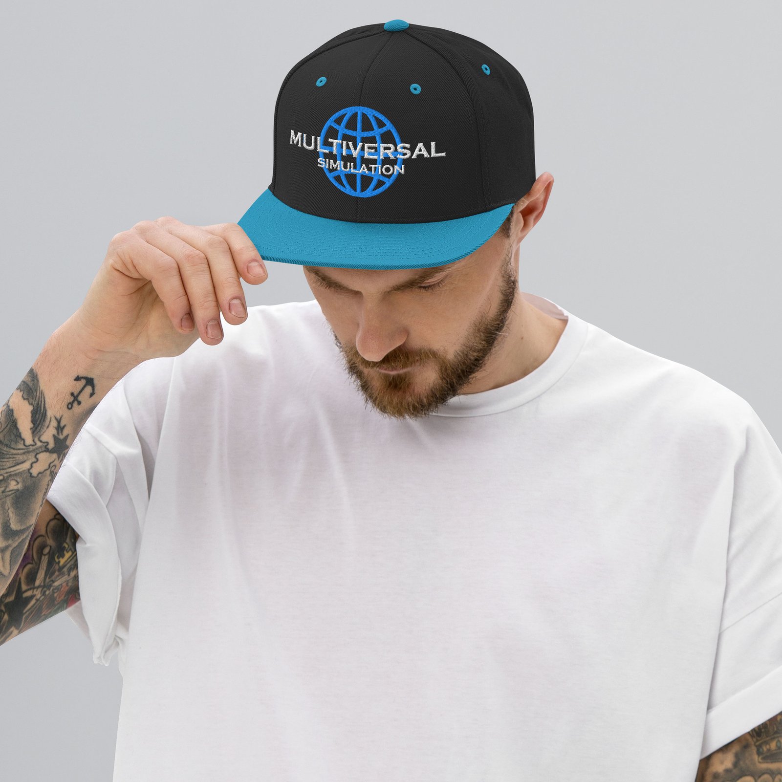 Multiversal Simulation Snapback Cap – Unisex Holographic Universe Clothes (White Text) - Image 5