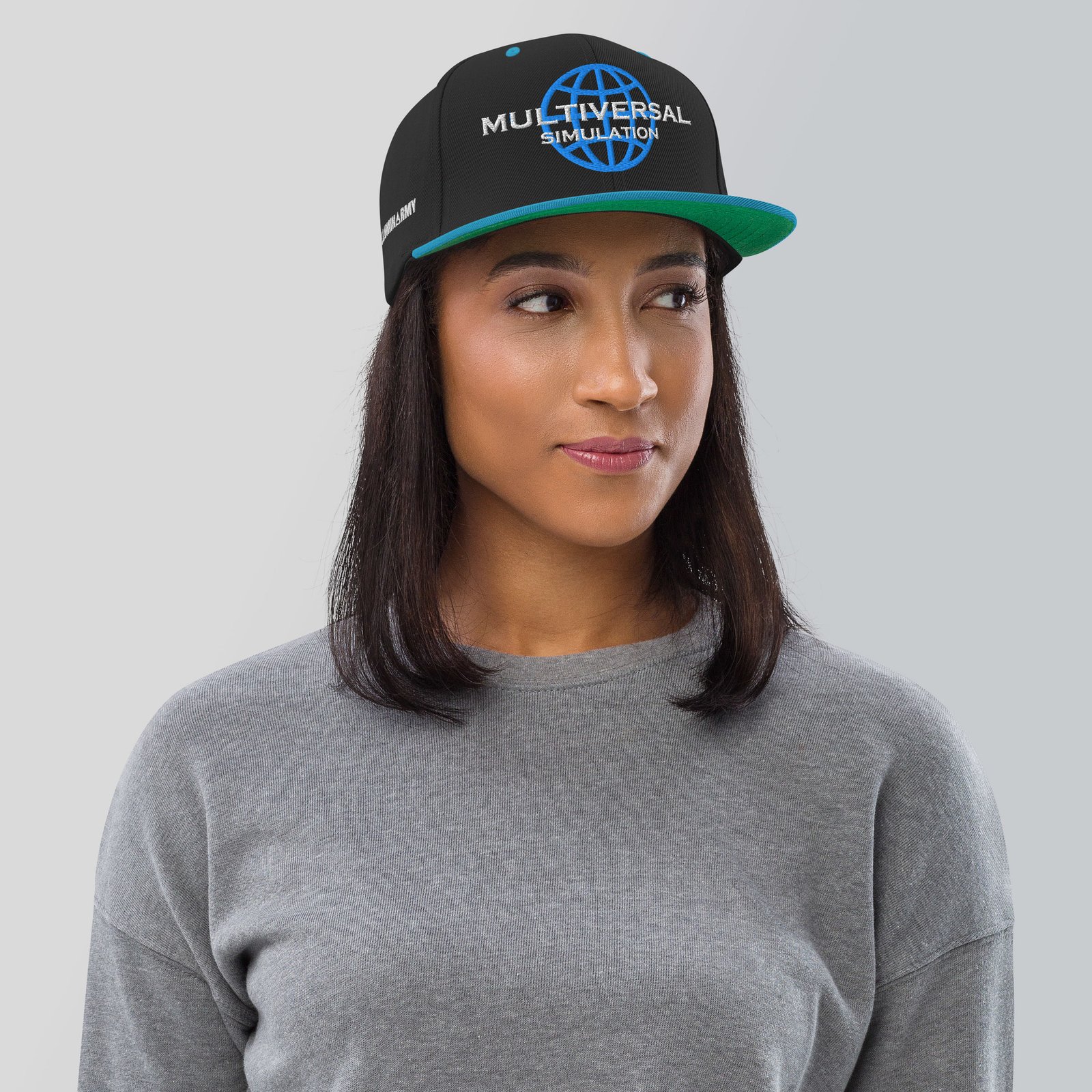 Multiversal Simulation Snapback Cap – Unisex Holographic Universe Clothes (White Text) - Image 6