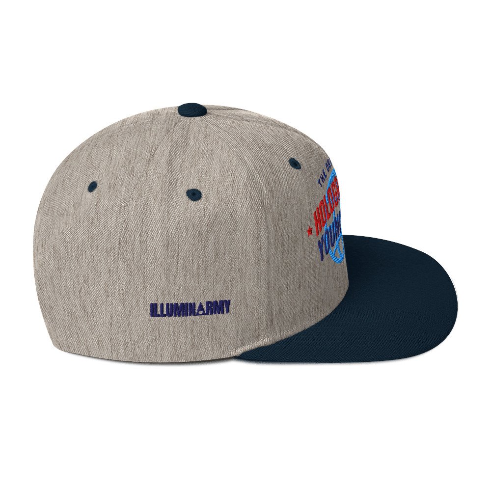 Holographic YOUniverse Snapback Cap – Holographic Universe Clothes Unisex (Navy Text) - Image 12