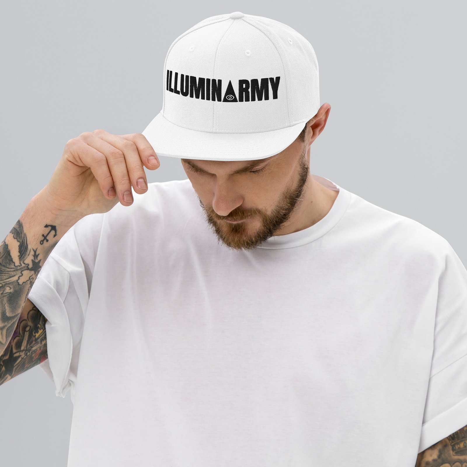 Illuminarmy Snapback Cap – Illuminati Hat Unisex | Inspirational Activist Clothes (Black Text) - Image 5