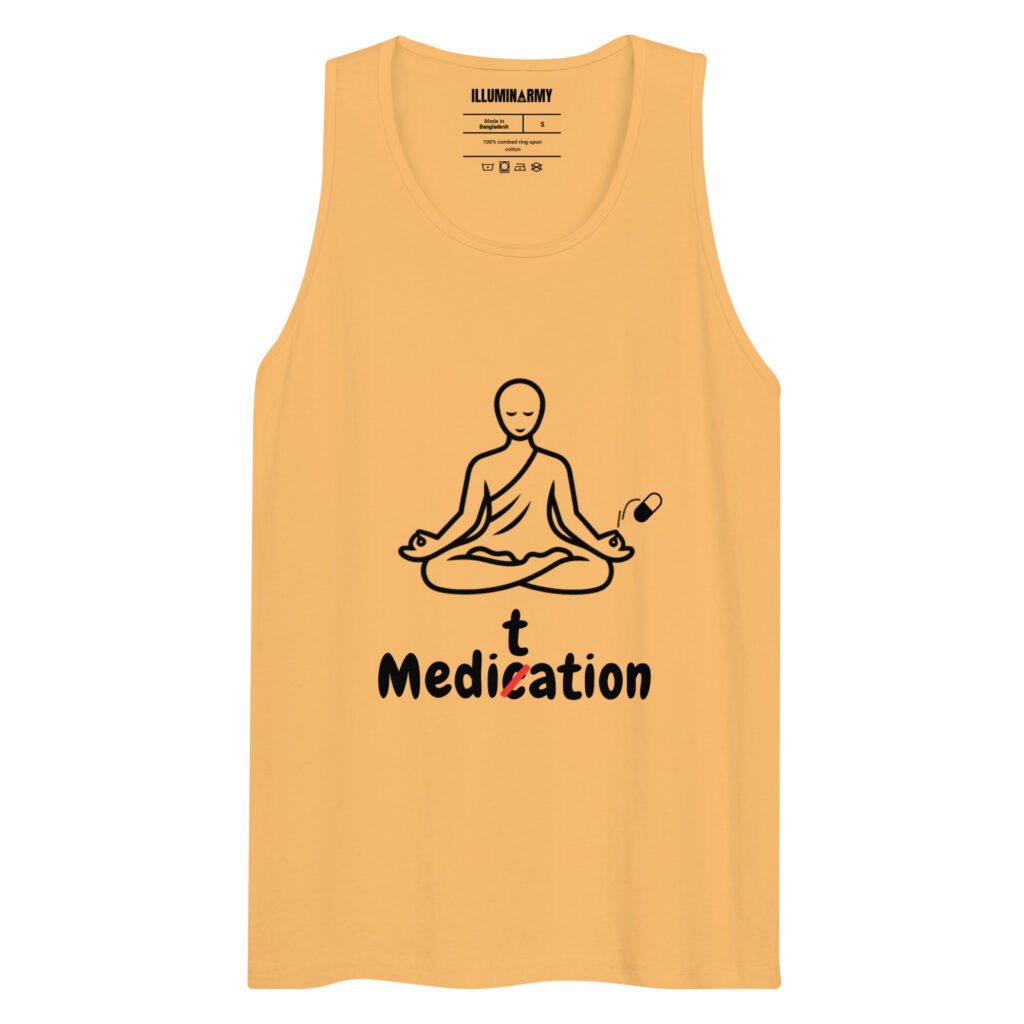 Meditation Tank Top – Unisex 100% Cotton Meditate Medication Vest | Spiritual Clothes (Black Text)