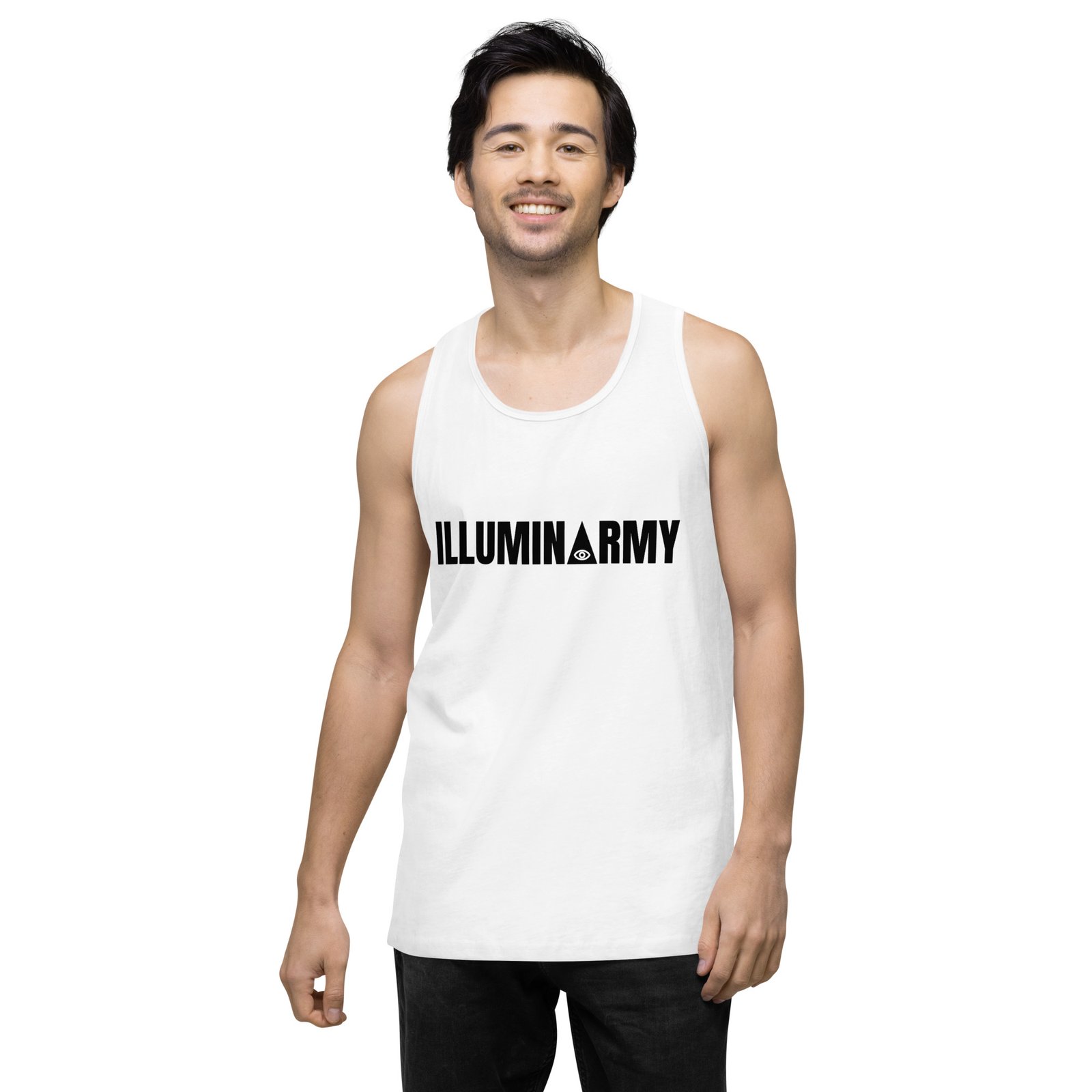 Illuminarmy Tank Top – Unisex 100% Cotton Illuminati Vest | Inspirational Activist Clothes (Black Text) - Image 7