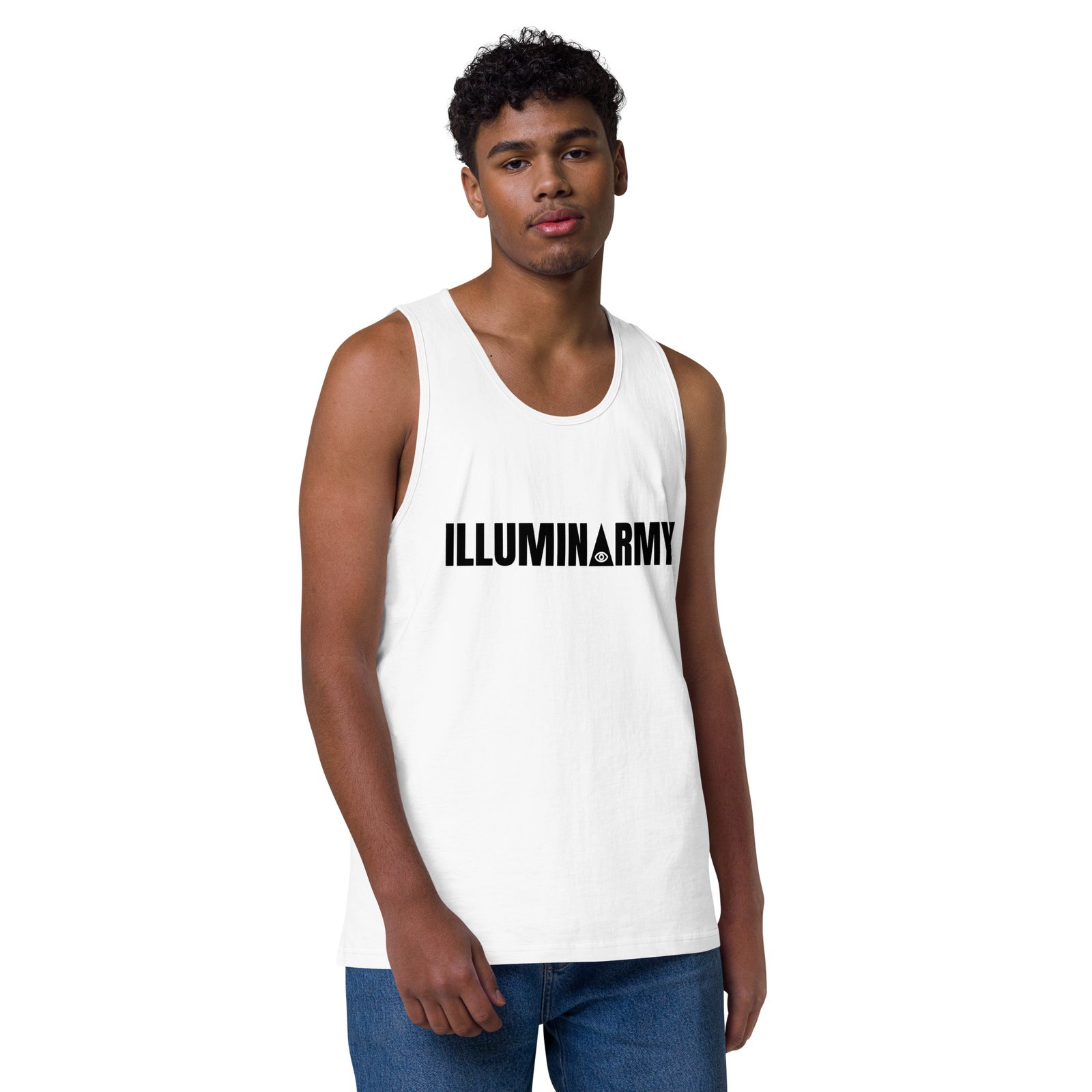 Illuminarmy Tank Top – Unisex 100% Cotton Illuminati Vest | Inspirational Activist Clothes (Black Text) - Image 5