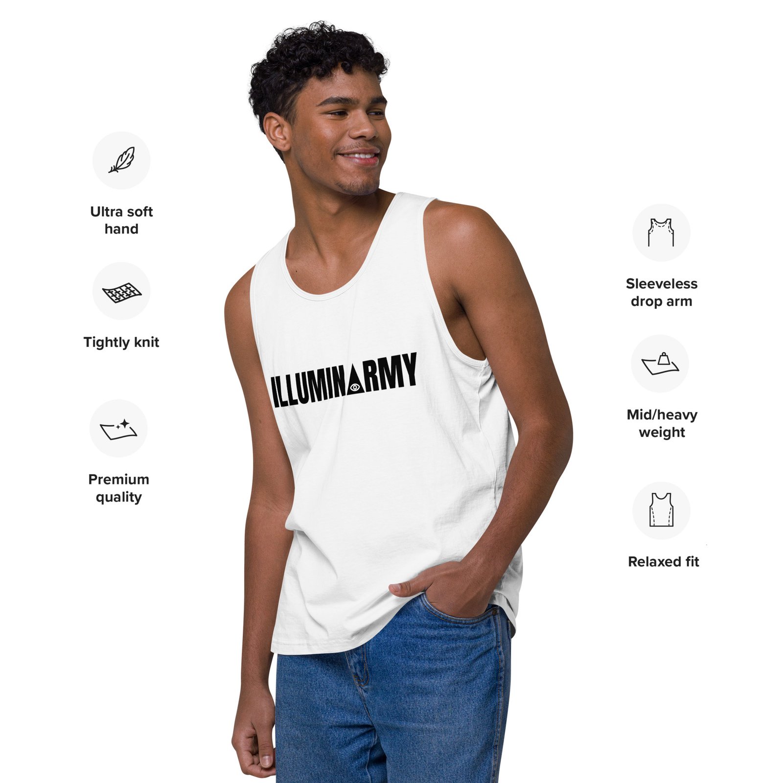 Illuminarmy Tank Top – Unisex 100% Cotton Illuminati Vest | Inspirational Activist Clothes (Black Text) - Image 4