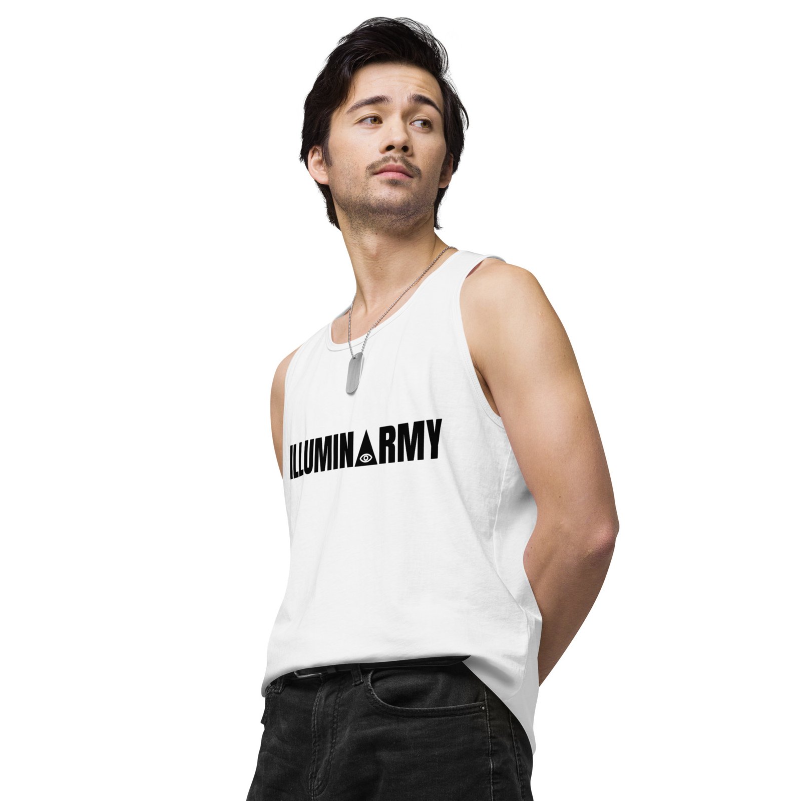 Illuminarmy Tank Top – Unisex 100% Cotton Illuminati Vest | Inspirational Activist Clothes (Black Text) - Image 8